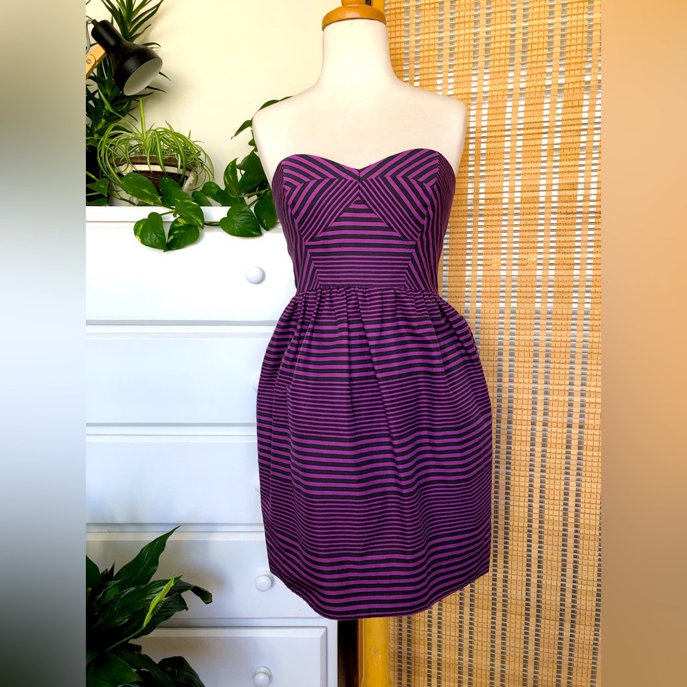 Shoshanna striped purple strapless dress